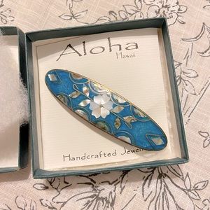 Mother Of Pearl Floral Inlay Barrette Handcrafted in Hawaii